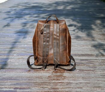 Military Style Genuine Leather Backpack In Tan, 5 of 12