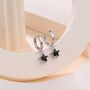 Sterling Silver Black Cz Star Huggie Hoop Earrings, thumbnail 1 of 12