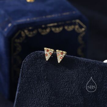 Tiny Pizza Slice Cz Stud Earrings In Sterling Silver, 4 of 10