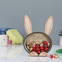 Personalised Wooden Easter Bunny With Gold Foiled Eggs, thumbnail 1 of 12