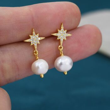 Starburst Baroque Pearl Drop Earrings, 2 of 12