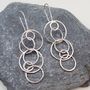 Circle Hammered Sterling Silver Long Drop Earrings, thumbnail 3 of 6