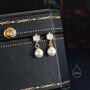 Sterling Silver Cz Crystal With Dangling Pearl Earrings, thumbnail 3 of 11