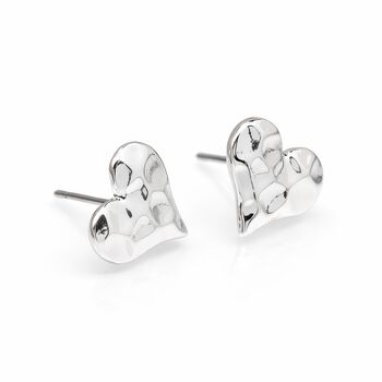 Silver Plated Hammered Heart Stud Earrings – 12mm, 6 of 7