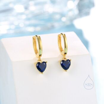 Sapphire Blue Heart Cz Huggie Hoop In Sterling Silver, 2 of 11