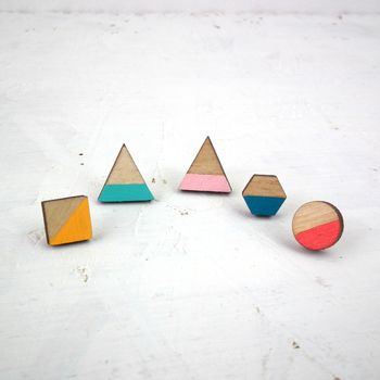 Geometric Wooden Shape Stripe Eco Stud Earrings, 2 of 12