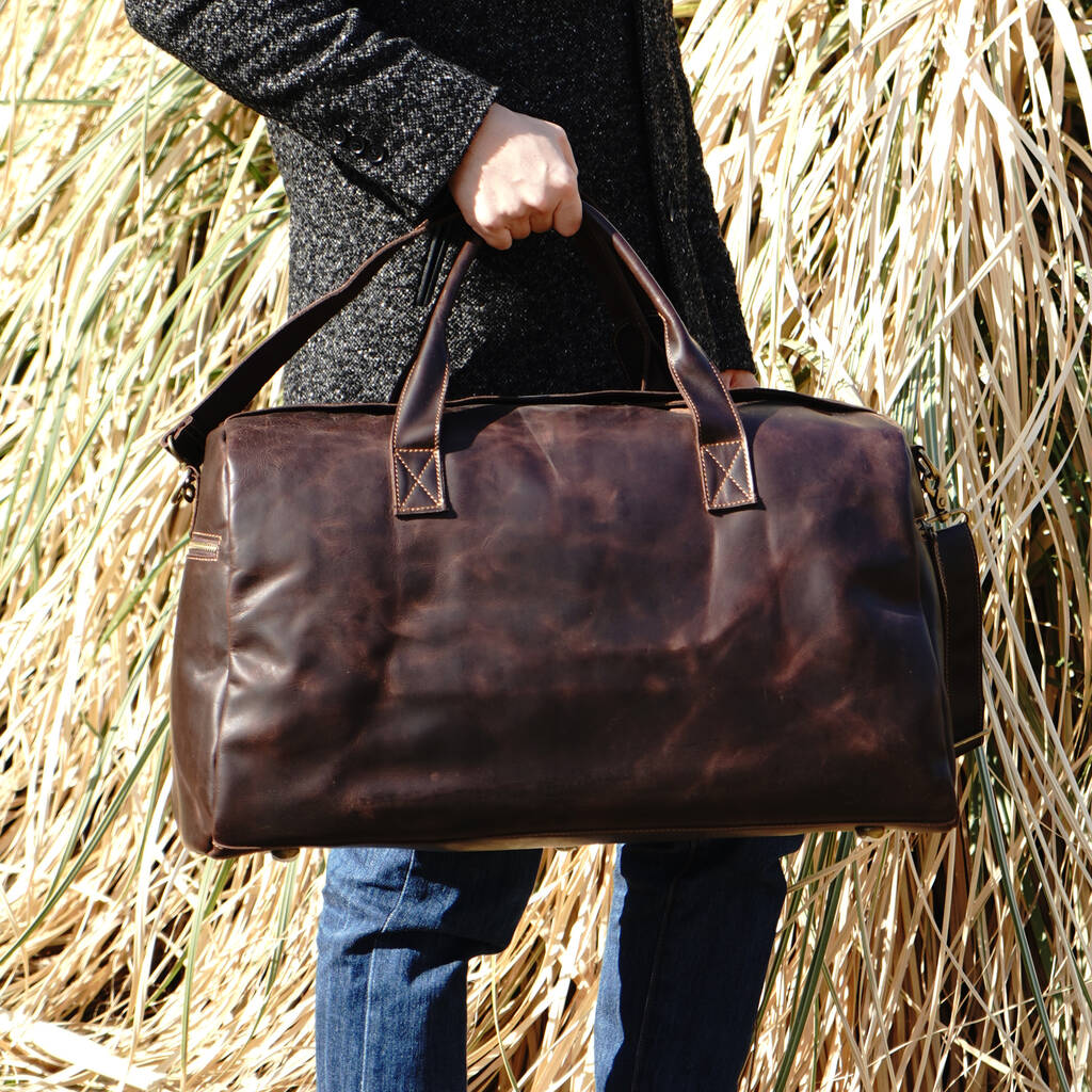 brown leather weekend bag