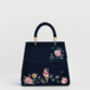 Rosy Posy Embroidered Blue Mini Top Handle Tote, thumbnail 6 of 8