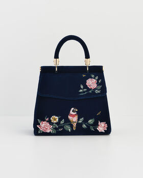 Rosy Posy Embroidered Blue Mini Top Handle Tote, 6 of 8