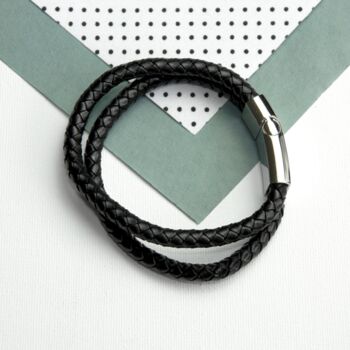 Personalised Men's Dual Leather Woven Bracelet In Black, 4 of 5