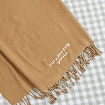 Personalised Biscuit Scarf With Embroidered Customisable Slogan, 3 of 3