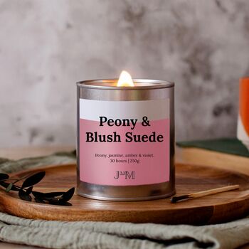 Peony And Blush Suede Wood Wick Candle, 2 of 7