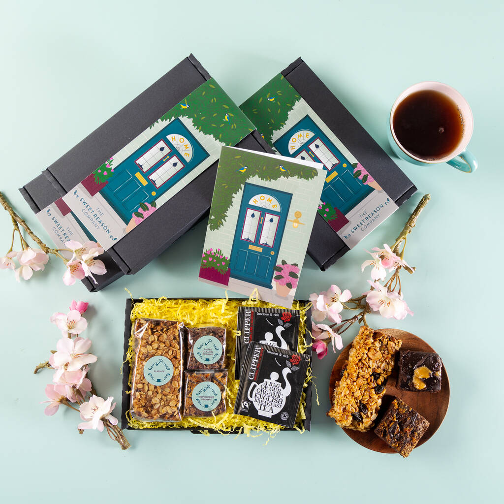 'New Home' Flapjack, Brownies And Tea Letterbox, 1 of 4