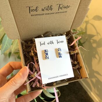 Blue Floral Ceramic Stud Earrings, 7 of 8