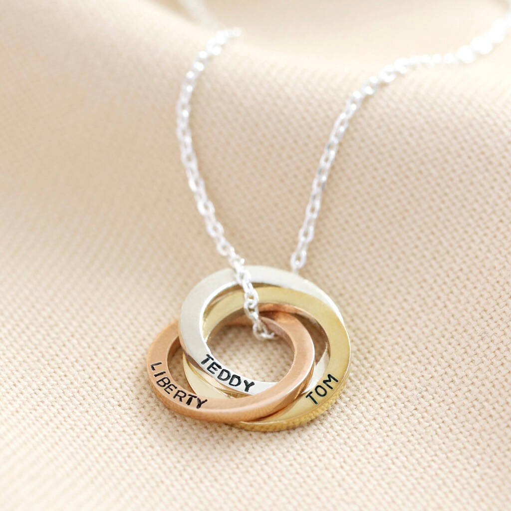 Personalised Solid Gold Russian Rings Pendant Necklace, 1 of 5