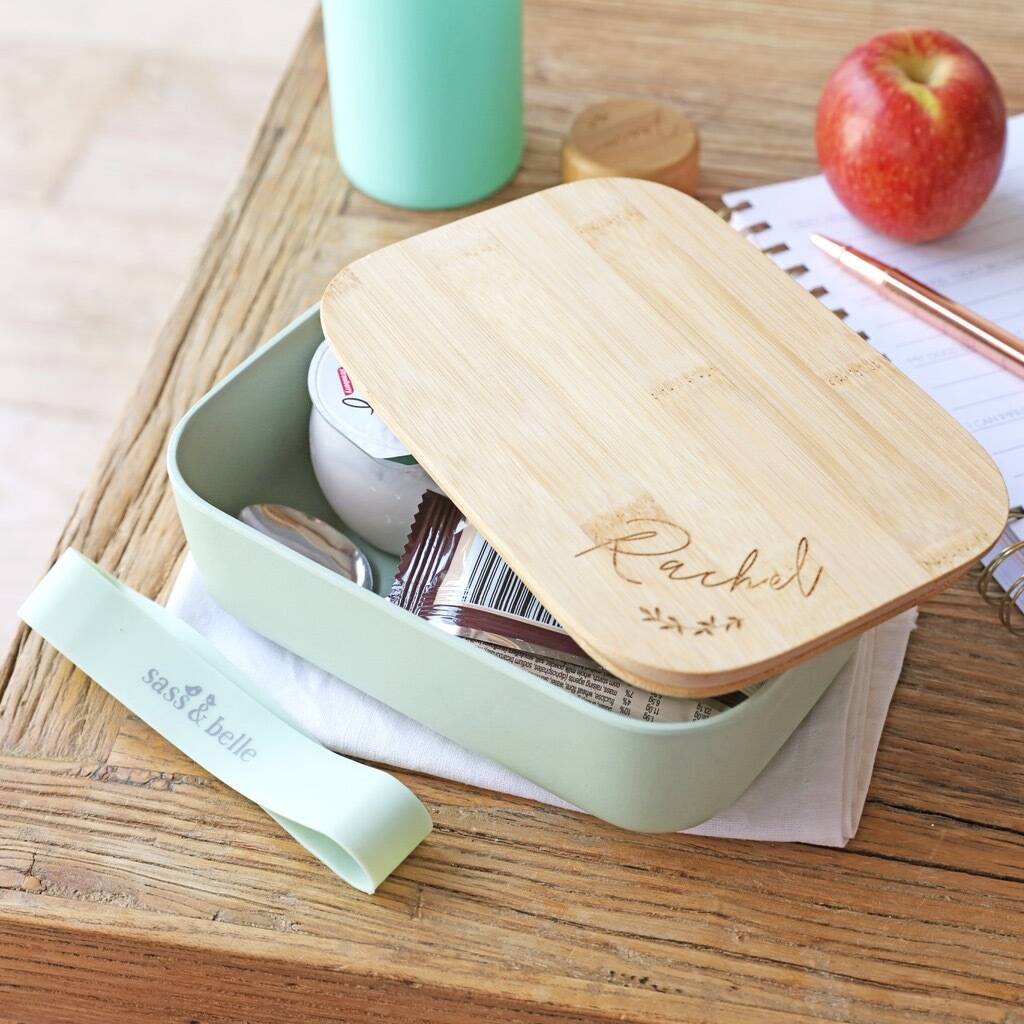 Personalised Sass And Belle Mint Green Bamboo Lunch Box By Lisa Angel