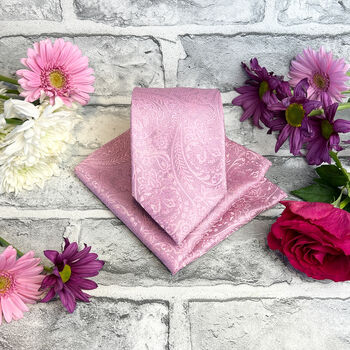 Dark Pink Lace Paisley Wedding Tie Set, 2 of 6