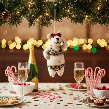 Handmade Felt Diva Polar Bear Christmas Decoration, 5 of 5