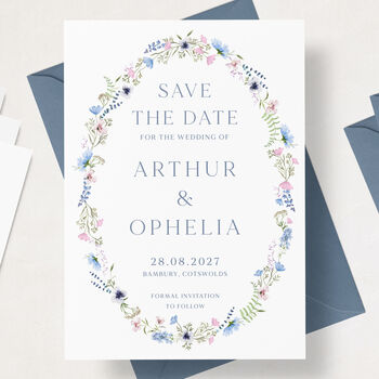 Save The Date Cards Pink And Blue Wildflower, 3 of 4