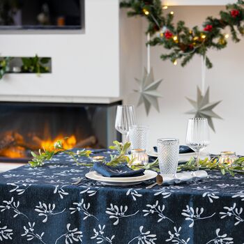 Luxury Christmas Tablecloth Mistletoe Dark Navy Blue, 6 of 8