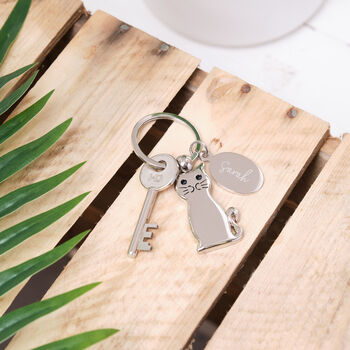 Personalised Cat Keyring With Engraved Charm, 5 of 6
