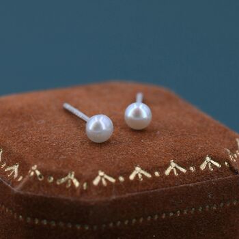 Sterling Silver Extra Tiny Genuine Pearl Stud Earrings, 2 of 10