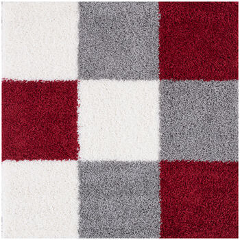 The Rugs Geometric Shaggy Rug Red Checkered Rug, 8 of 12