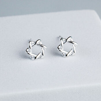 Sterling Silver Minimalist Woven Star Stud Earrings, 2 of 7