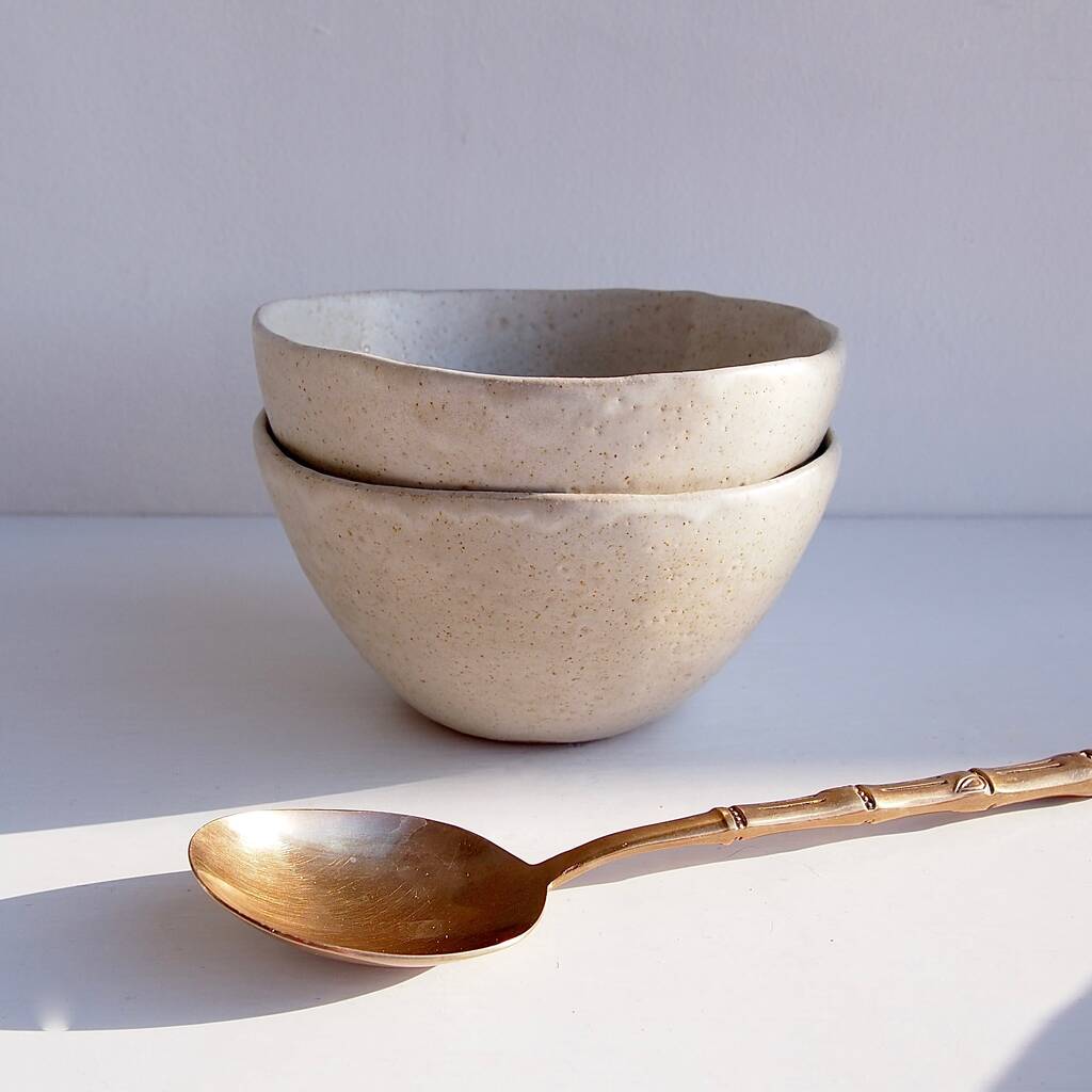 Handmade Oatmeal Satin Pottery Cereal Bowl By