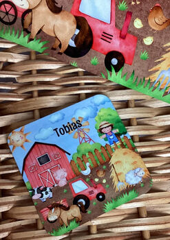 Kids Personalised Farm Theme Placemat, Coaster And Mug Dinner Set, 4 of 6