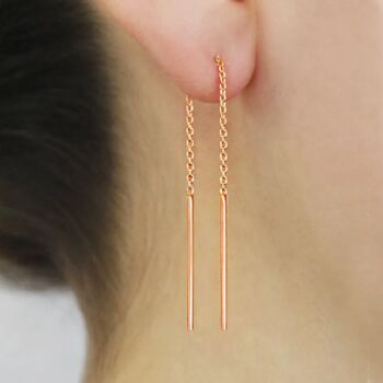 Rose Gold Plated White Pearl Threader Drop Earrings, 5 of 7