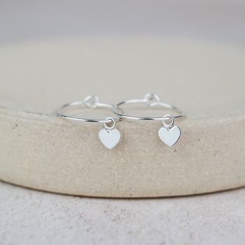 Sterling Silver Charm Hoops With Heart Charm, 2 of 4