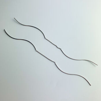 Sterling Silver Wavy Threader Earrings, 3 of 5