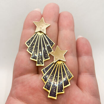 Art Deco Starburst Festive Navy Statement Earrings, 7 of 9