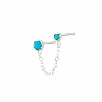 Turquoise Double Stud Earring With Chain Connector, 2 of 6