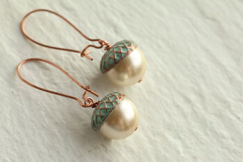 Verdigris Pearl Acorn Earrings, 5 of 12