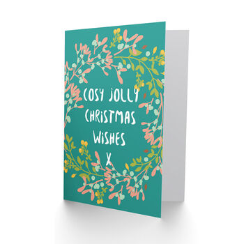 Cosy Jolly Xmas Wishes Flower Wreath Christmas Card, 2 of 4