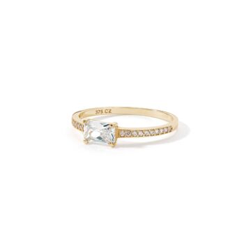 Yellow Gold Emerald Cut Cz Solitaire Band Ring, 3 of 4