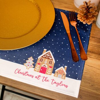 Christmas Table Place Mats Blue Gingerbread Four Pack, 2 of 4