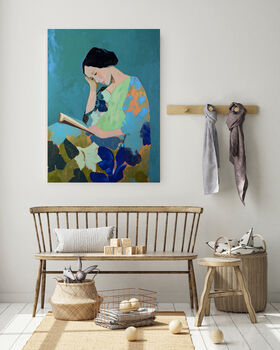 Female Reading Turquoise Art Print, 3 of 4
