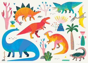 Dinosaurs On Cream Fine Art Print, 2 of 3