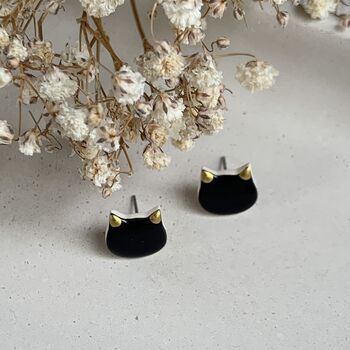 Halloween Black Cat Stud Ceramic Earrings, 3 of 9