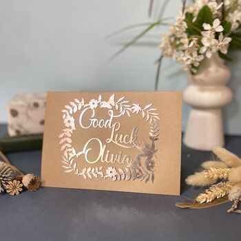Personalised Papercut Good Luck Card, 5 of 9