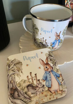 Kids Personalised Little Bunny Placemat, Coaster And Mug Dinner Set, 4 of 11