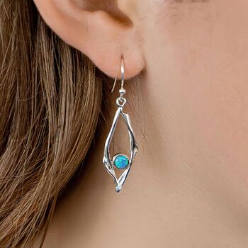 Open Sterling Silver Blue Opal Diamond Drop Earrings, 2 of 6