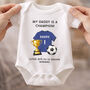 Personalised Daddy Football Champion Baby Outfit, thumbnail 1 of 8
