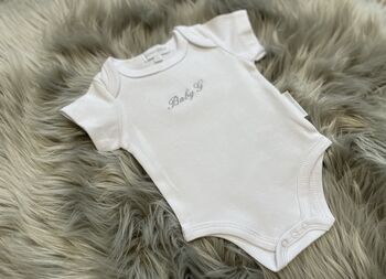Embroidered White Cotton Baby Grow, 2 of 5