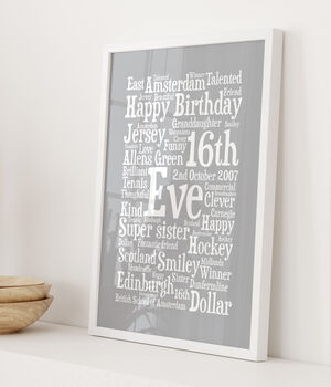 Personalised 16th Birthday Word Art Gift, 2 of 3