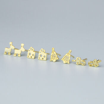 Sterling Silver Gold Colour Christmas Stud Earrings, 2 of 4