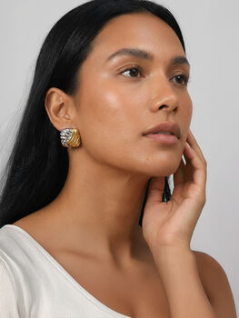 Silver And Gold Twisted Square Stud Earrings, Statement Jewellery, 3 of 4